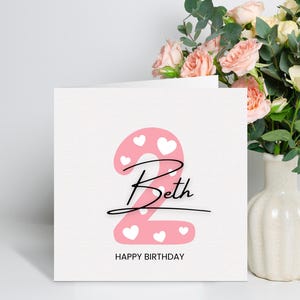 Personalisierte 2. Geburtstagskarte für Mädchen, süßes zweites Geburtstagsgeschenk für kleine Mädchen, 2. Geburtstagsgeschenk, Tochter 2. Geburtstagskarte, Nichte