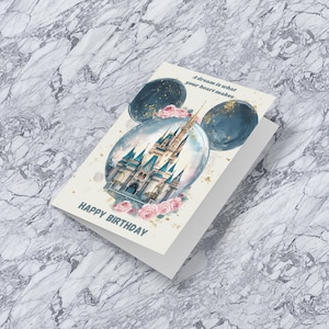 Carte d'anniversaire Disney magique - Motif château avec oreilles de Mickey Mouse - Parfaite pour les enfants et les adultes - Un rêve, c'est ce que votre coeur fait