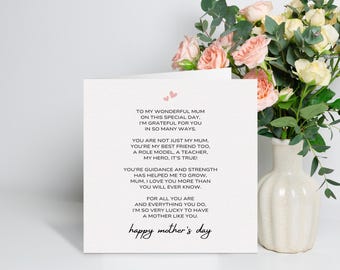 Carte poème maman pour la fête des mères, carte de fête des mères Love You maman, cartes fête des mères pour maman, joyeuse fête des mères, cadeau fête des mères pour maman, poème