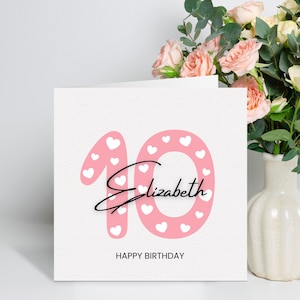 Personalisierte 10. Geburtstagskarte für Mädchen, Tochter 10. Geburtstagskarte, rosa zehnte Geburtstagskarte, 10. Geburtstagsgeschenk, Nichte, Enkelin