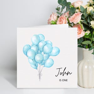Biglietto di auguri per il primo compleanno di un bambino, biglietto di auguri per il primo compleanno di un figlio, biglietto di auguri per il primo compleanno di un nipote, primo regalo di compleanno per un bambino, blu