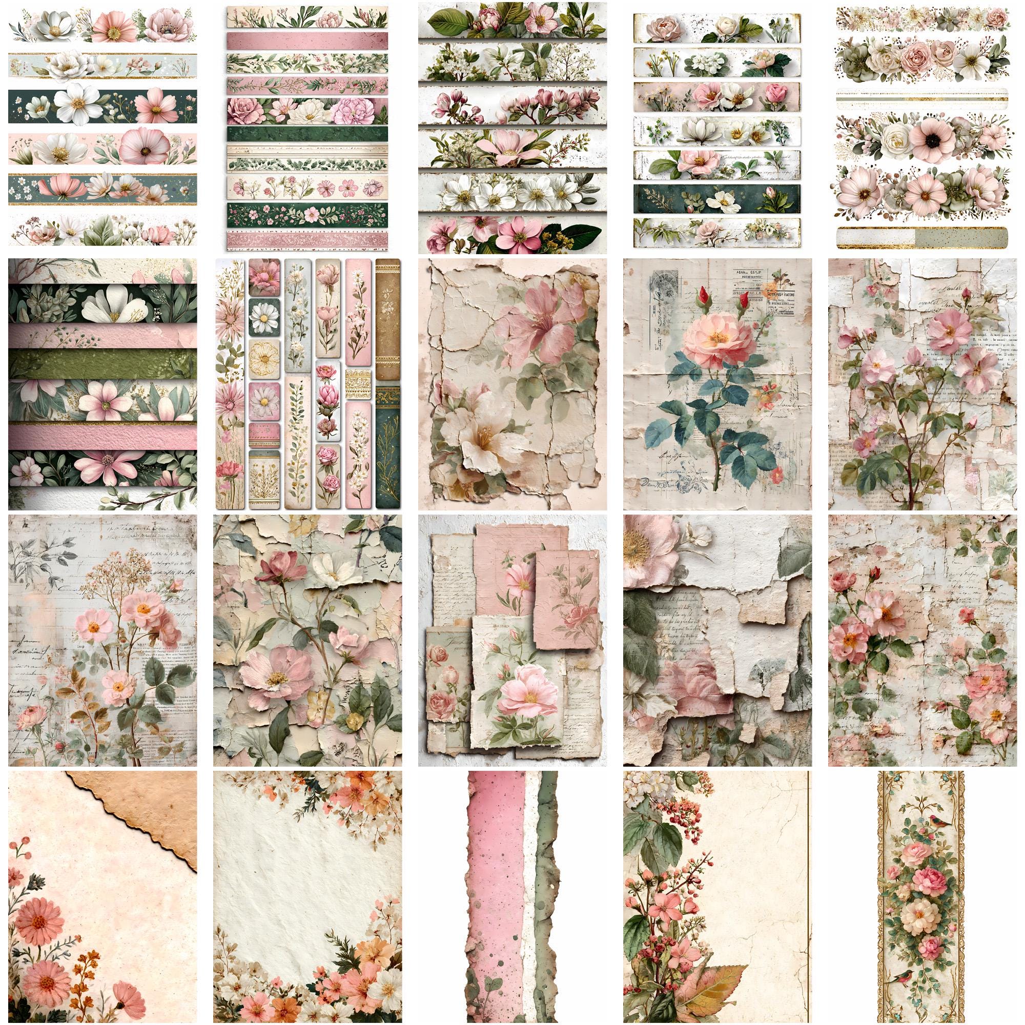 Pink Rose Junk Journal Ephemera Kit, Fussy Cut Pages, Card and Tags ...