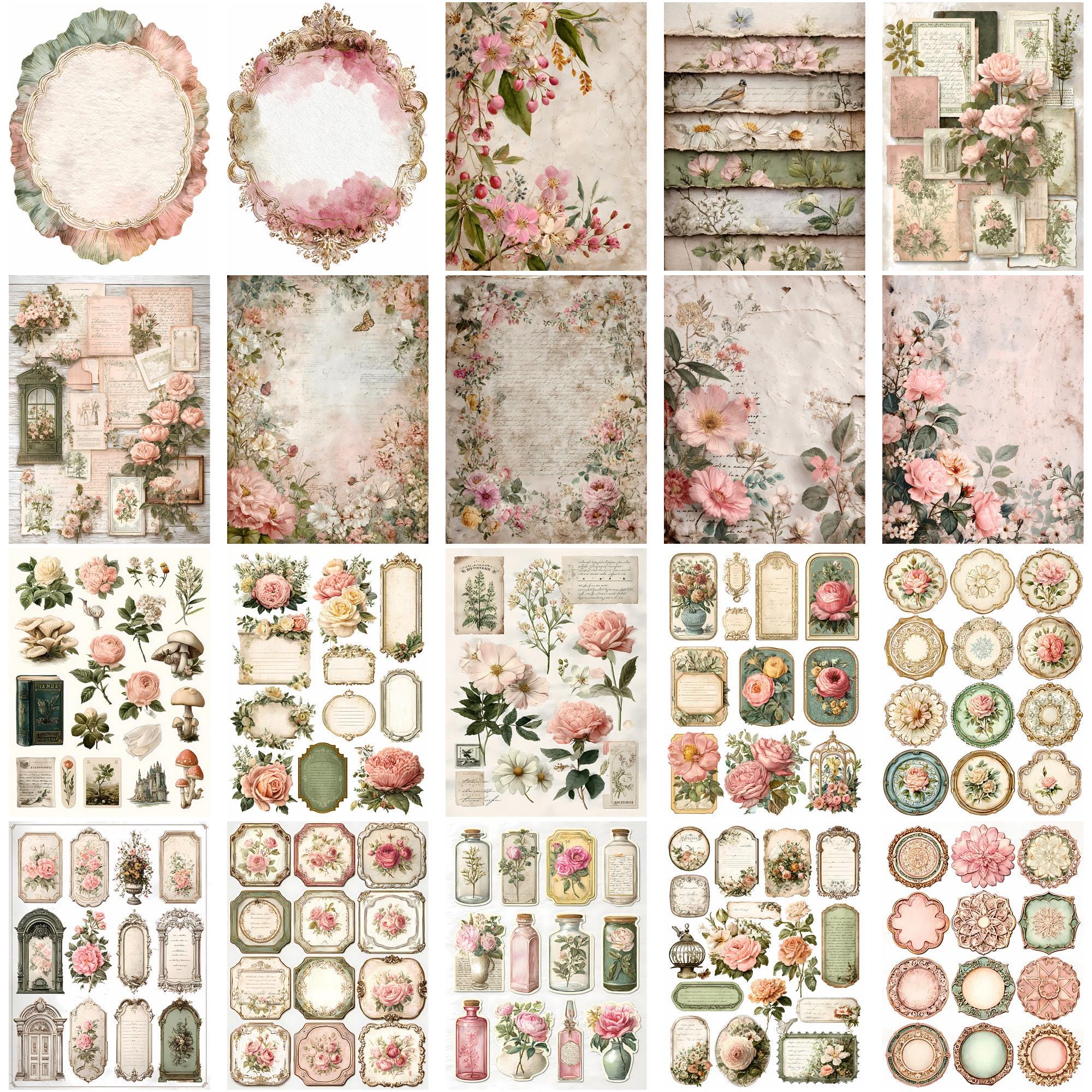 Pink Rose Junk Journal Ephemera Kit, Fussy Cut Pages, Card and Tags ...