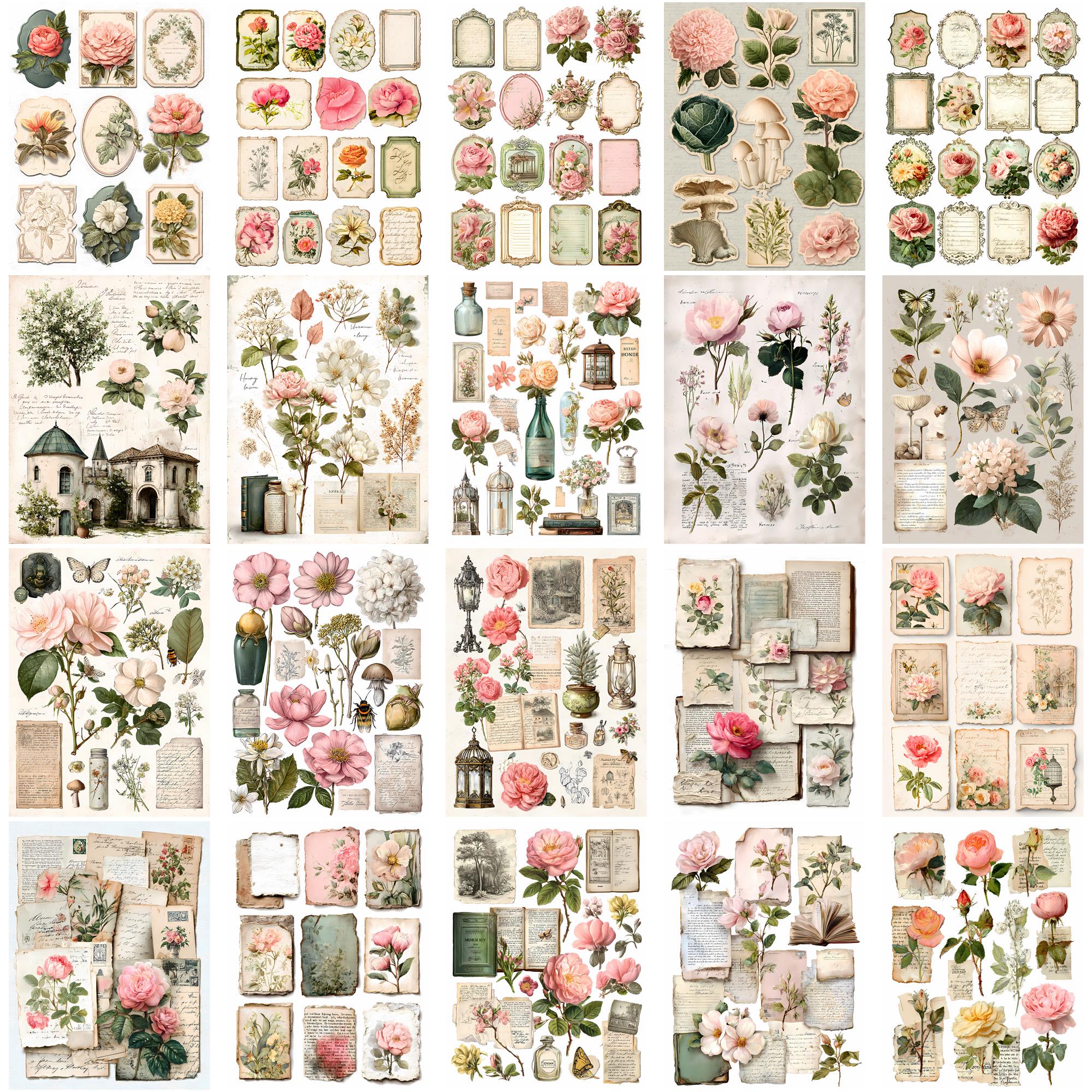 Pink Rose Junk Journal Ephemera Kit, Fussy Cut Pages, Card and Tags ...