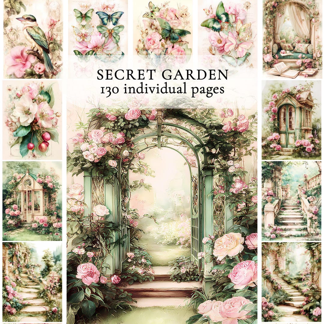 Secret Garden Junk Journal Pages, Victorian Gazebo Ephemera, Shabby ...