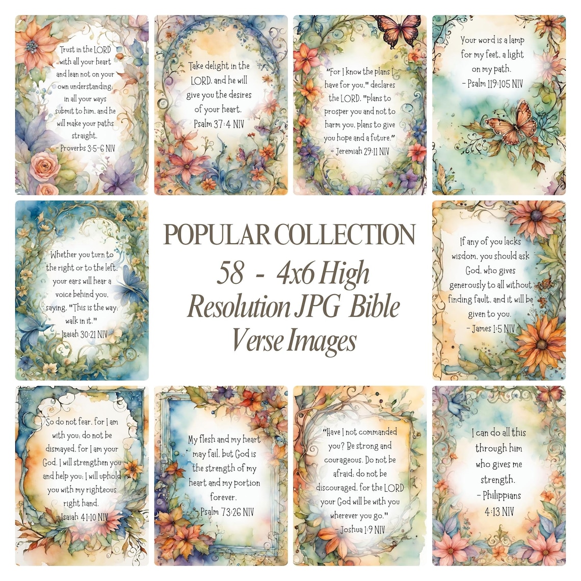 58 Popular Bible Verses | Christian Wall Collage Kit 4x6 | Scripture ...