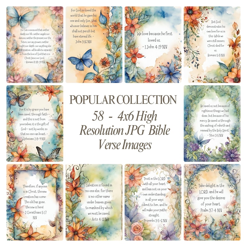 Various Scriptures 58 Popular Bible Verses | Christian Wall Collage Kit 4x6 | Scripture ...
