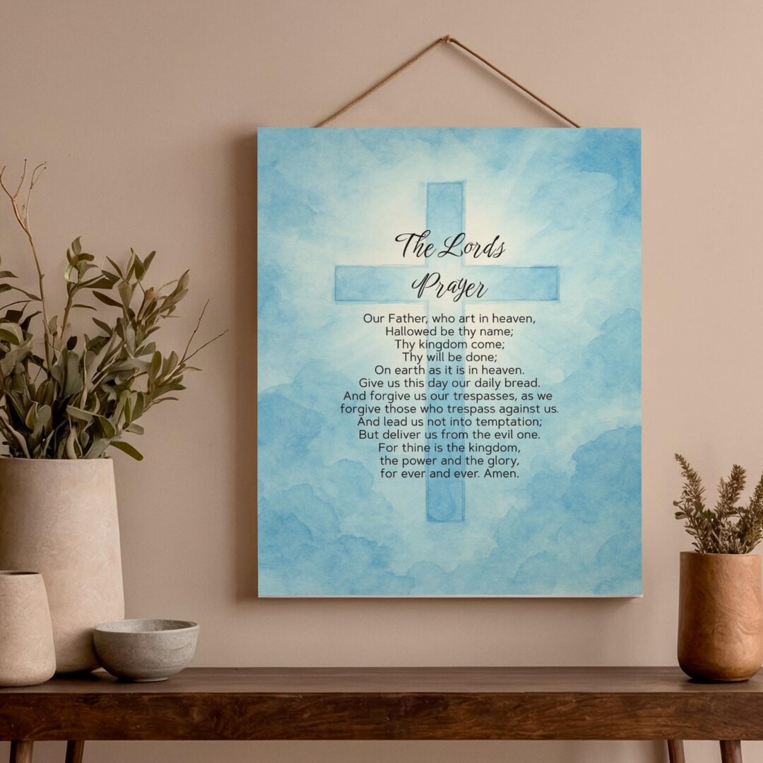 The Lord's Prayer Wall Art | Watercolor Cross, Christian Home (digital ...
