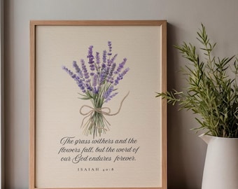 Jesaja 40: 8 Schriftdruck | Lavendel Blumen Bibel Vers (Digitaler Download)