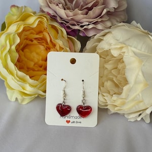 Red Hearts Resin Earrings