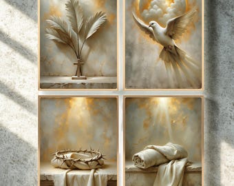 Easter Holy Symbols Art Bundle |  Holy Week Prints | Religious Christian Wall Decor (Digital Download)