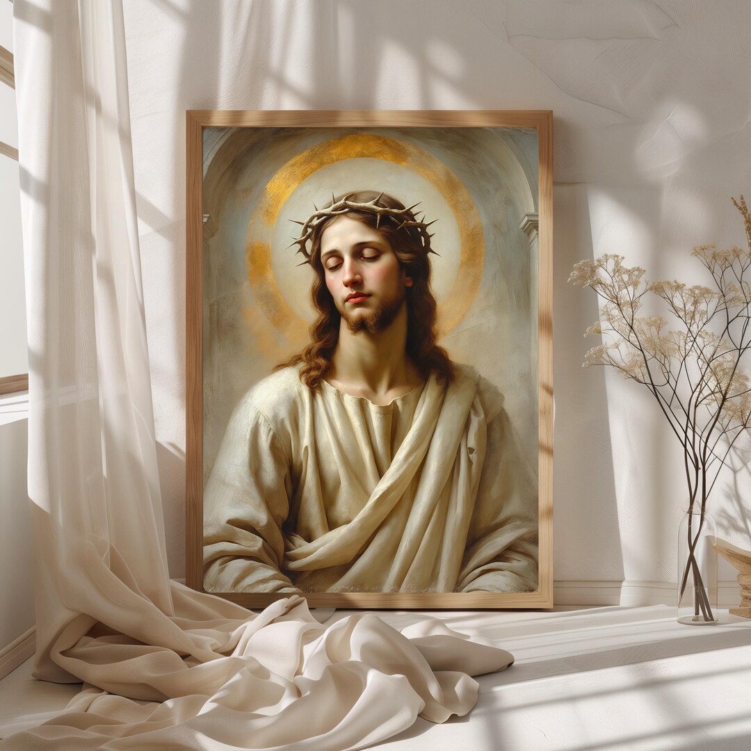 Jesus Crown of Thorns Catholic Wall Art Decor | Christ Portrait Print ...