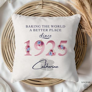 100th Birthday Gift, Happy 100th Birthday Pillow Cover, Baking Grandma Birthday Gift, Born in 1925, Milestone Birthday Gift, Floral Pillow