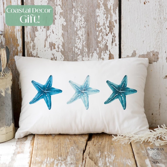 Starfish Throw Pillow, Beach Themed Home Decor, Summer Beach House Pillow, Coastal Pillow, Beach House Home Decor, Kitchen Pillow