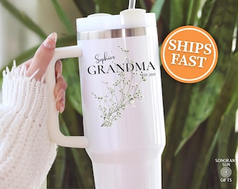 40oz Grandma Tumbler, Personalized Grandma Tumbler Cup, Custom Floral Tumbler Cup, Mother's Day Gift for Grandma, Grandma Travel Mug.