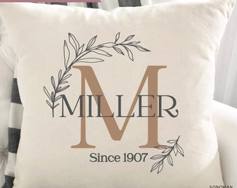 Monogram Pillow Cover, Personalized Throw Pillow Cover, Custom Throw Pillow Case, Farmhouse Pillow Cover, Family Name Pillow, Custom Cushion