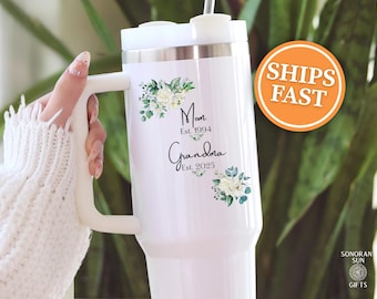 Custom First Time Grandma Tumbler, First Grandchild Tumbler with Handle, Personalized First Mom Now Grandma Gift, 40oz Grandma Travel Mug