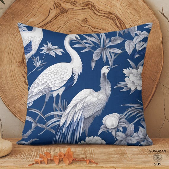 Chinoiserie Floral Pillow Cover, Blue and White Toile Pillow