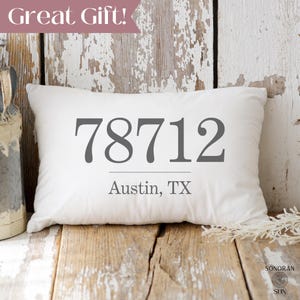 Housewarming Gift for Couples Pillow, Custom Throw Pillow, Zip Code Lumbar Pillow, New House Gift, New Home Housewarming Gift for Friends