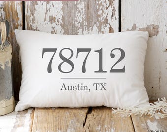 Housewarming Gift for Couples Pillow, Custom Throw Pillow, Zip Code Lumbar Pillow, New House Gift, New Home Housewarming Gift for Friends