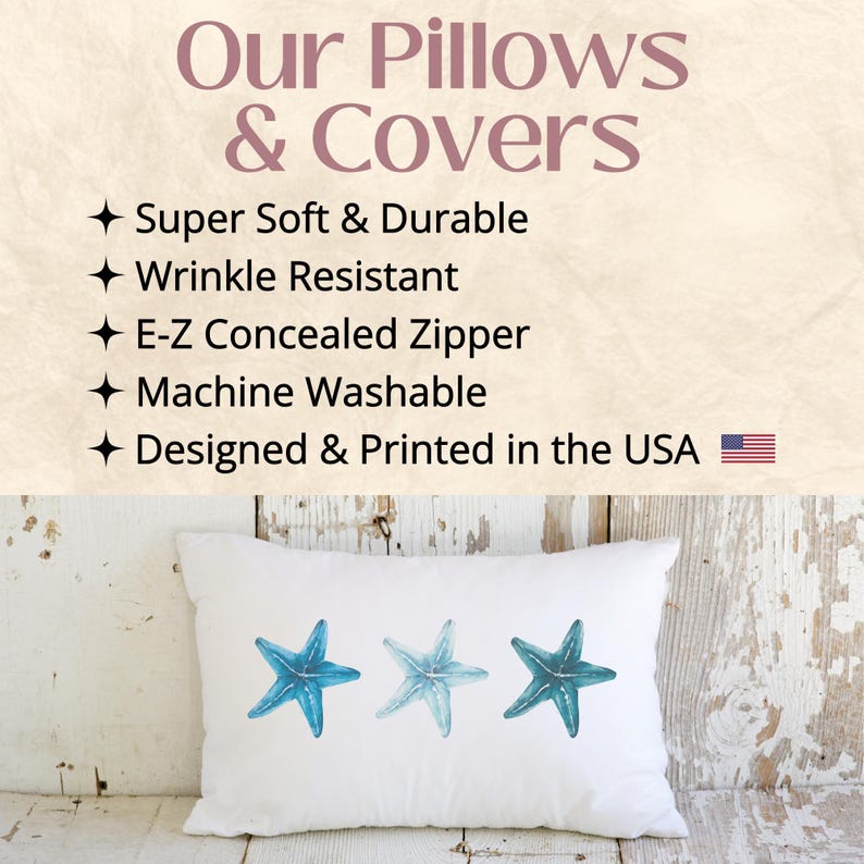 a pillow with three starfishs on it