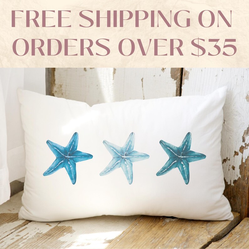 a pillow with three starfishs painted on it