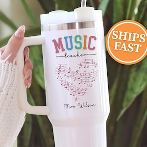 Music Teacher Tumbler Personalized 40 oz Tumbler for Music Teacher Gift Music Teacher Appreciation Gift, Custom Music Teacher Travel Mug.