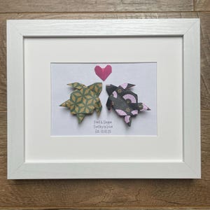Personalized Origami Sea Turtle Art. Choose Your Patterned Origami. Unique Wedding Anniversary Gift. Paper Anniversary Gift for Couples.