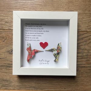 Personalized Origami Hummingbirds | First Anniversary Poem | Paper Theme Wedding Gift for Couples | Shadowbox Art for 1 Year Anniversary