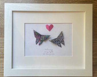 Personalized Butterfly Origami. First Wedding Anniversary. Gift Paper Anniversary Gift. Gift for Couples. White Framed Origami Art 8x10