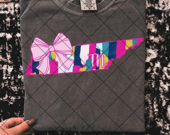 Tn preppy coquette brush strokes png Tennessee png checkered png Tennessee state digital tn png tn shirt png pink Tennessee shirt png trendy