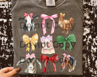 Farm animal coquette png farm animal bows png farm animal shirt png farm animal digital download cow coquette png chicken coquette png anima