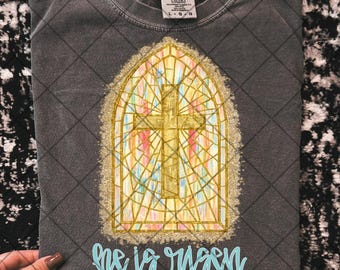 He is risen png stained glass png Christian png Easter png Easter he is risen png church png Christian shirt png inspirational shirt png