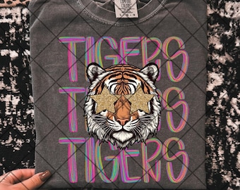 Colorful tigers png tiger sunglasses png tiger school mascot png tiger png game day png girl tiger shirt png school spirit png school mascot