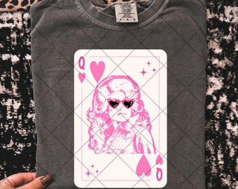 Preppy valentine card png queen of hearts png preppy queen png valentine day png pink queen png pink valentine shirt deck of cards png valen