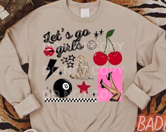 Retro collage png lets go girls png cherry png coquette design png disco ball png leopard png tiger png ace card png retro valentine png