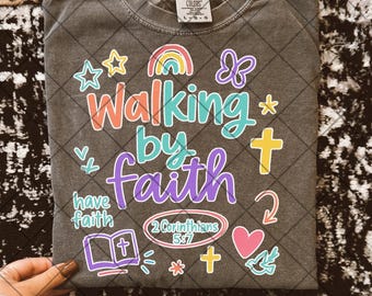 Walking by faith png Christian collage png Christian art png Christian women png colorful Christian png inspirational png bible png faith