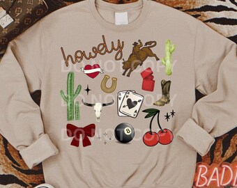 Howdy Retro collage png howdy png western png cherry png coquette png disco ball png leopard png tiger png ace card png retro valentine png