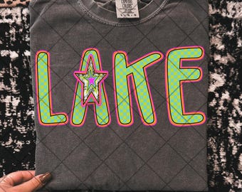 Retro lake png checkered lake png lake life png bright lake design png neon lake png summer lake days fun lake design lake vibes png trendy