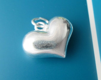3 pcs 14mm Sterling Silver puffy heart shape beads (BSS309)