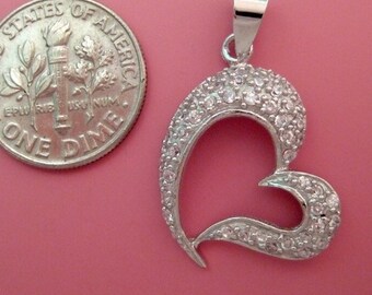 1 pc 20mm Sterling Silver fancy heart charm with cz (BSS144)