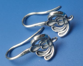 10 pcs (5 pairs) Oxidized Sterling Silver Flower Ear Wires, hook (EBS106)