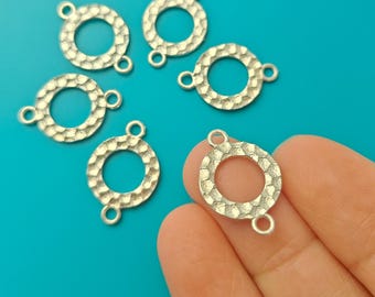 6 pcs Sterling Silver thick hammered circle link 13mm (BSS257)