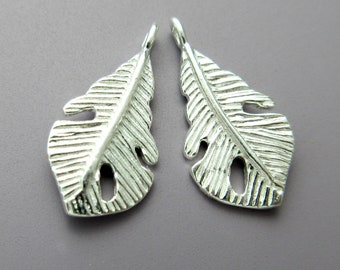 6 pcs 19mm Sterling Silver 925 feather charm pendant (BSS179)