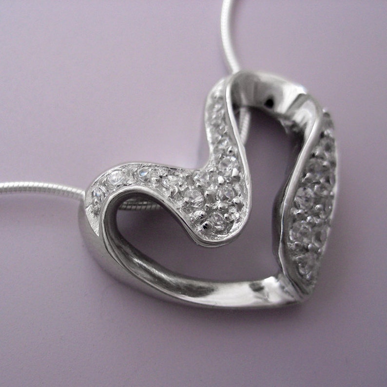 1 pc 21mm Sterling Silver fancy heart charm with cz BSS141
