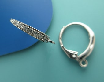 4 pcs (2 pairs) large elegant Sterling Silver Ear Wires, lever back (ESS204)
