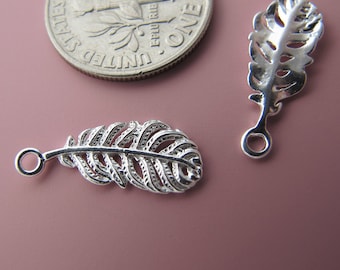 12 pcs 15mm Sterling Silver 925 feather charm pendant (BSS157)