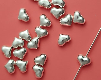 20 pcs 6mm Sterling Silver heart shape beads vertically drilled  (BSS305)