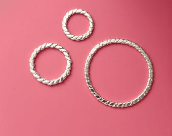 2 pcs 29mm Sterling Silver textured round link (BSS212-29)