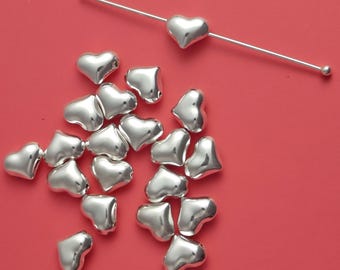 20 pcs 6mm Sterling Silver heart shape beads horizontal holes (BSS304)